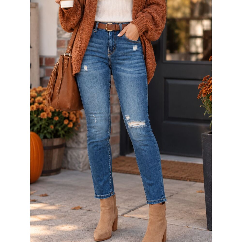 Zara Woman Distressed Skinny Jeans Low Rise Stretch Denim EU 36 US 4 Ankle